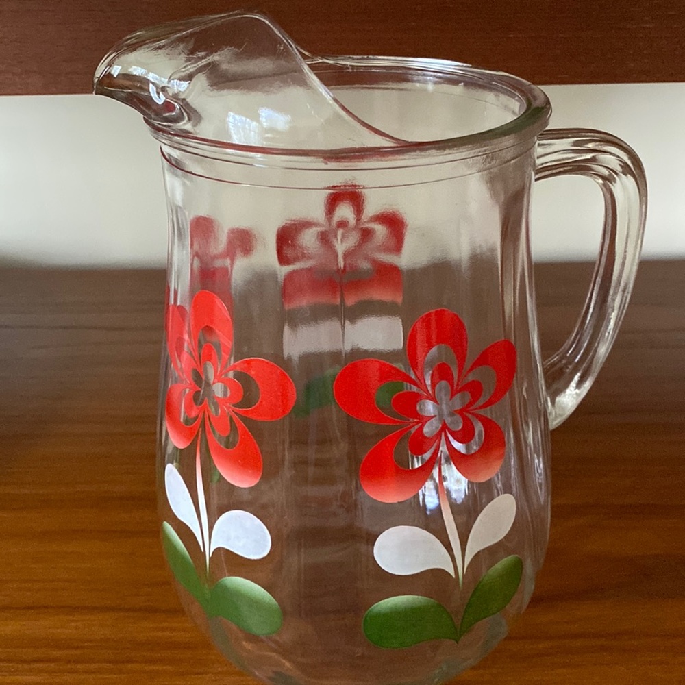 VTG MCM Glass Pitcher With Daisies